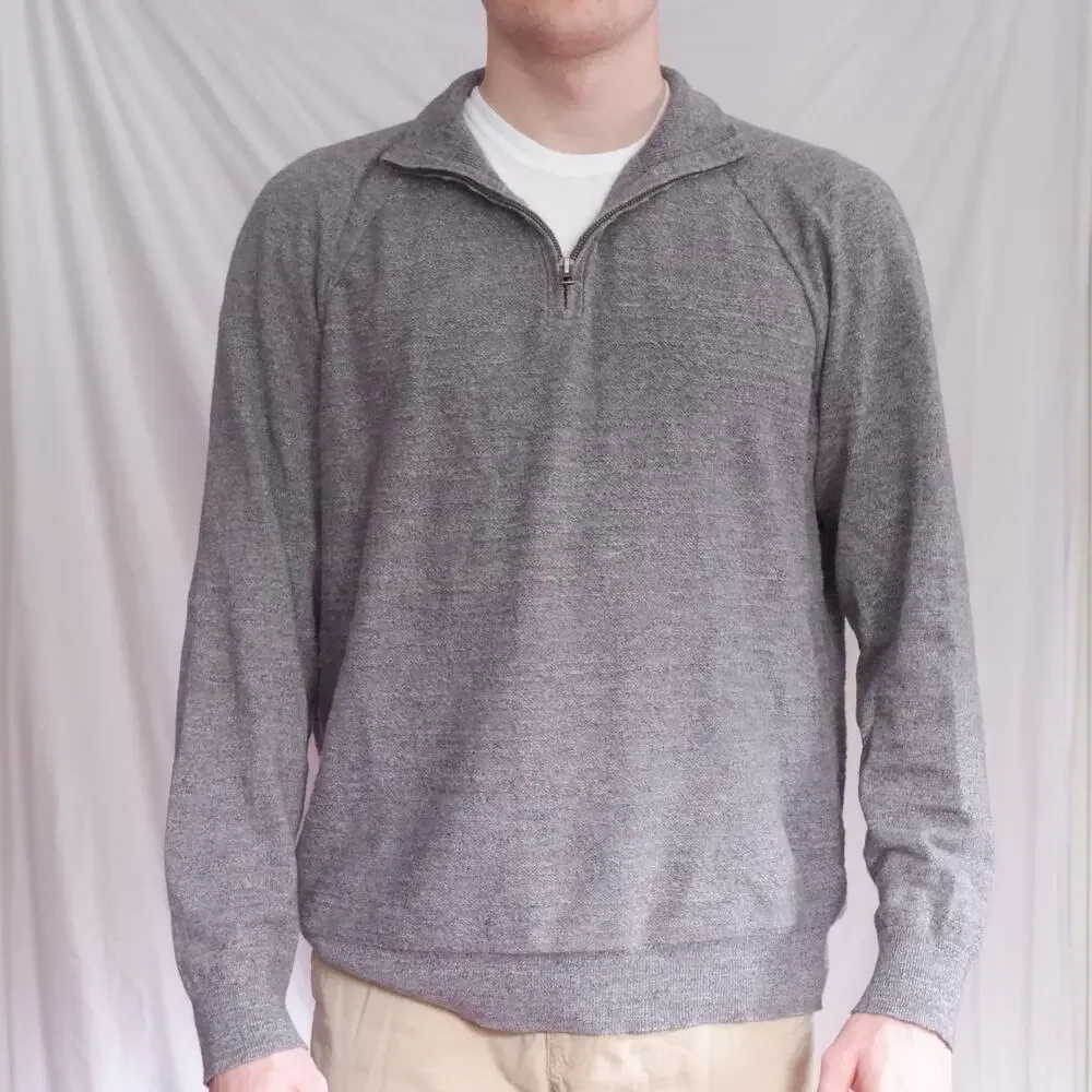 J.Crew Men's XL Gray 100% Cotton Quarter Zip Sweater Preppy Classic Knit Pullove